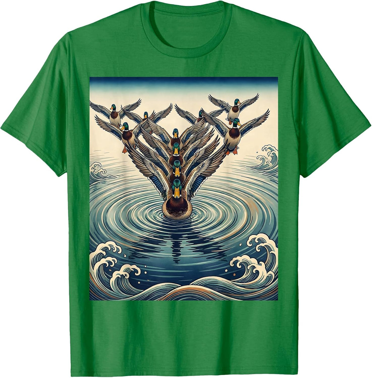 Men's Flock of Ducks V-Formation Overhead View T-Shirt - Kelly Green