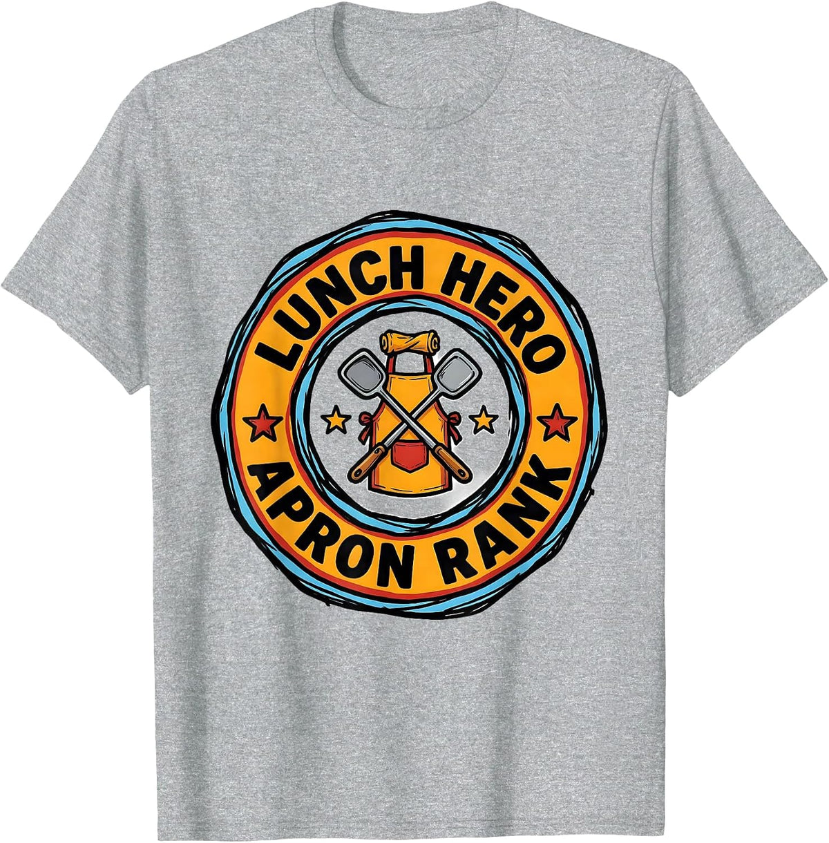 Men's Lunch Hero Apron Rank Funny Lunch Lady Cafeteria Crew Back T-Shirt - Heather Grey