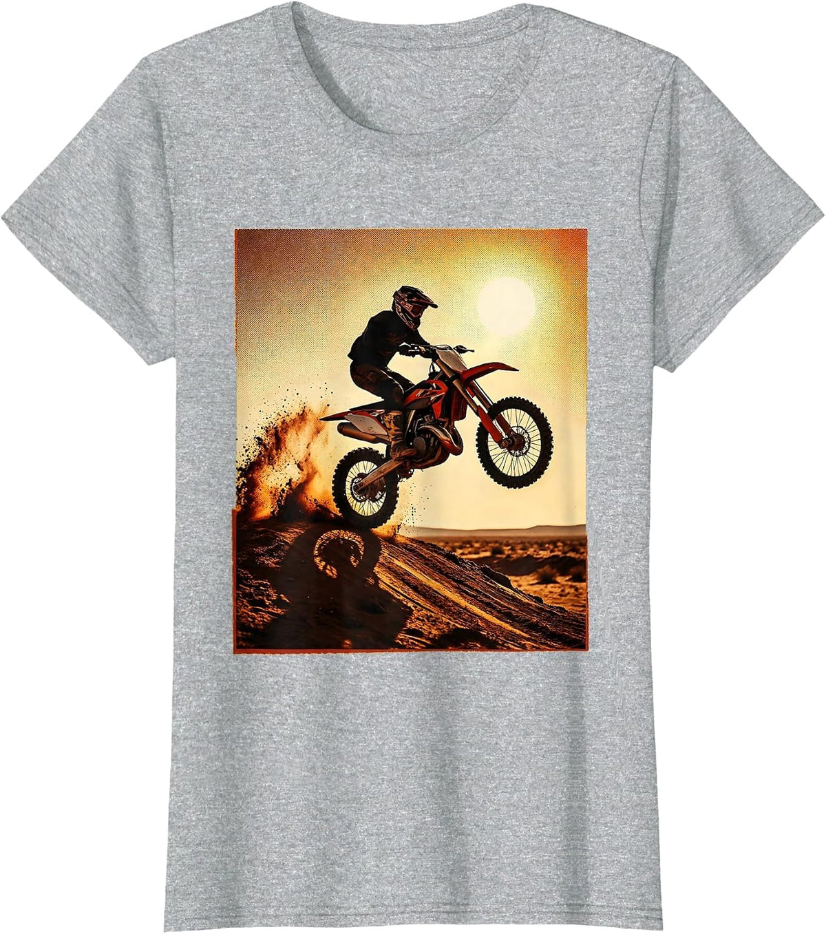 Dirt Bike Desert Ramp Launch Graphic Tee T-Shirt - Heather Grey