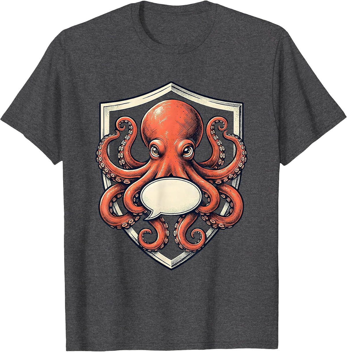 Men's Heraldic Octopus Emblem Marine Biology Enthusiast T-Shirt - Dark Heather Grey