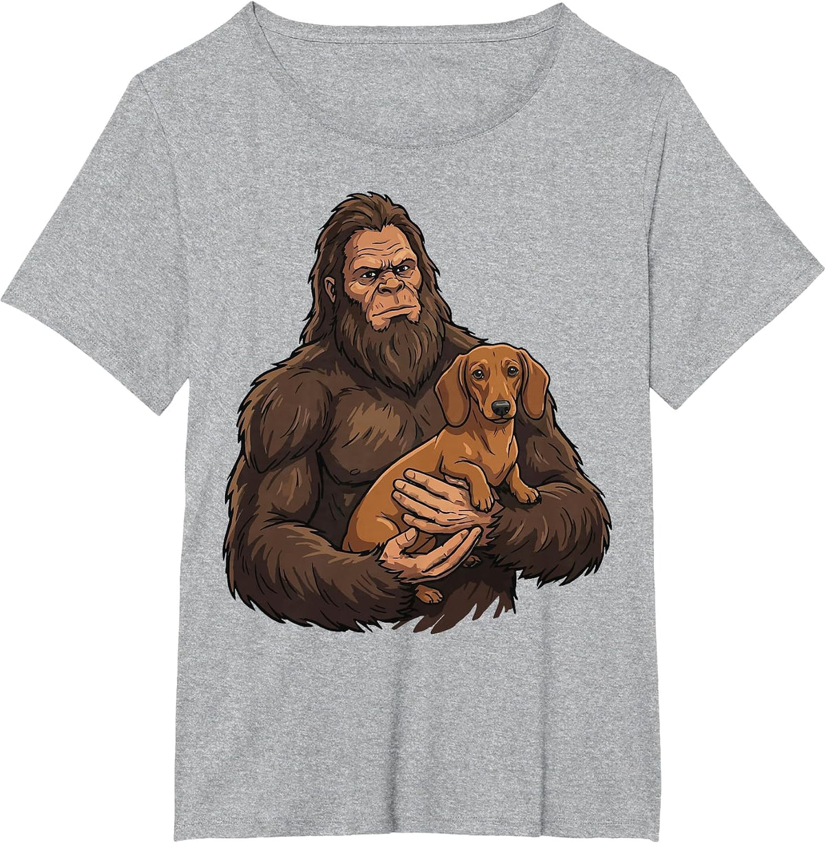 Bigfoot Holding Dachshund T-Shirt - Heather Grey