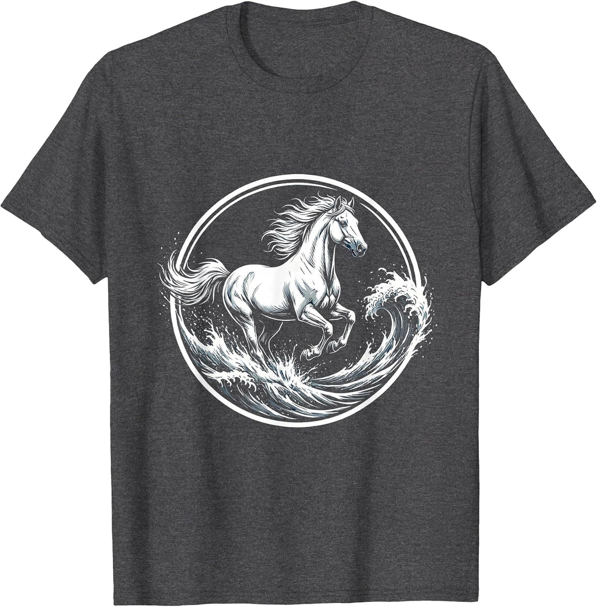 Wild Horse Galloping Through Crashing Waves T-Shirt - Dark Heather Grey