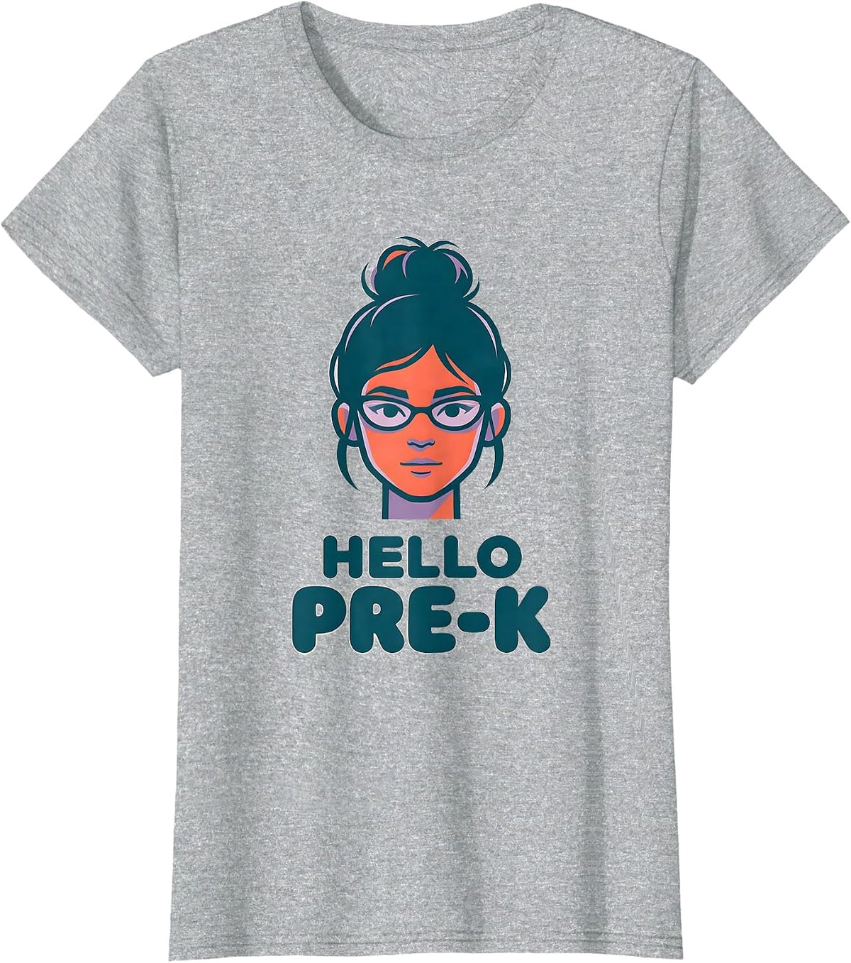 Women's Hello Pre-K Messy Bun Girl First Day of School T-Shirt - Heather Grey