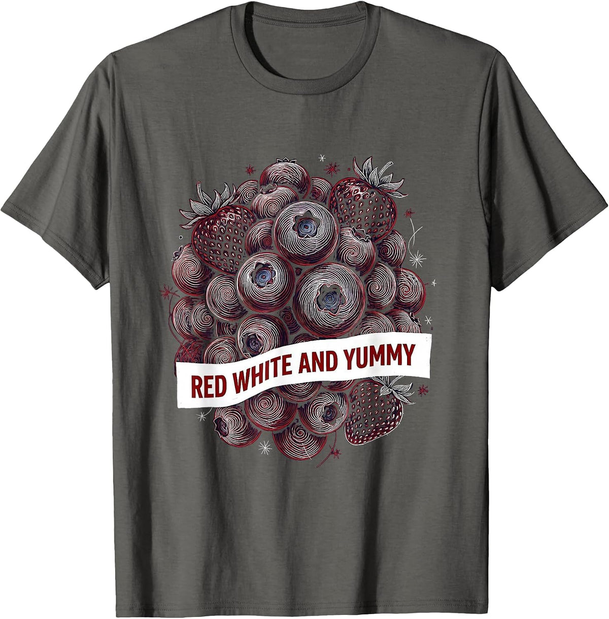 Red White and Blueberries Patriotic Foodie Design T-Shirt - Asphalt Grey