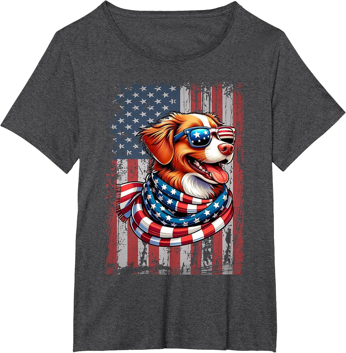 Nova Scotia Duck Tolling Retriever Dog Lover US Flag X-mas T-Shirt - Dark Heather Grey