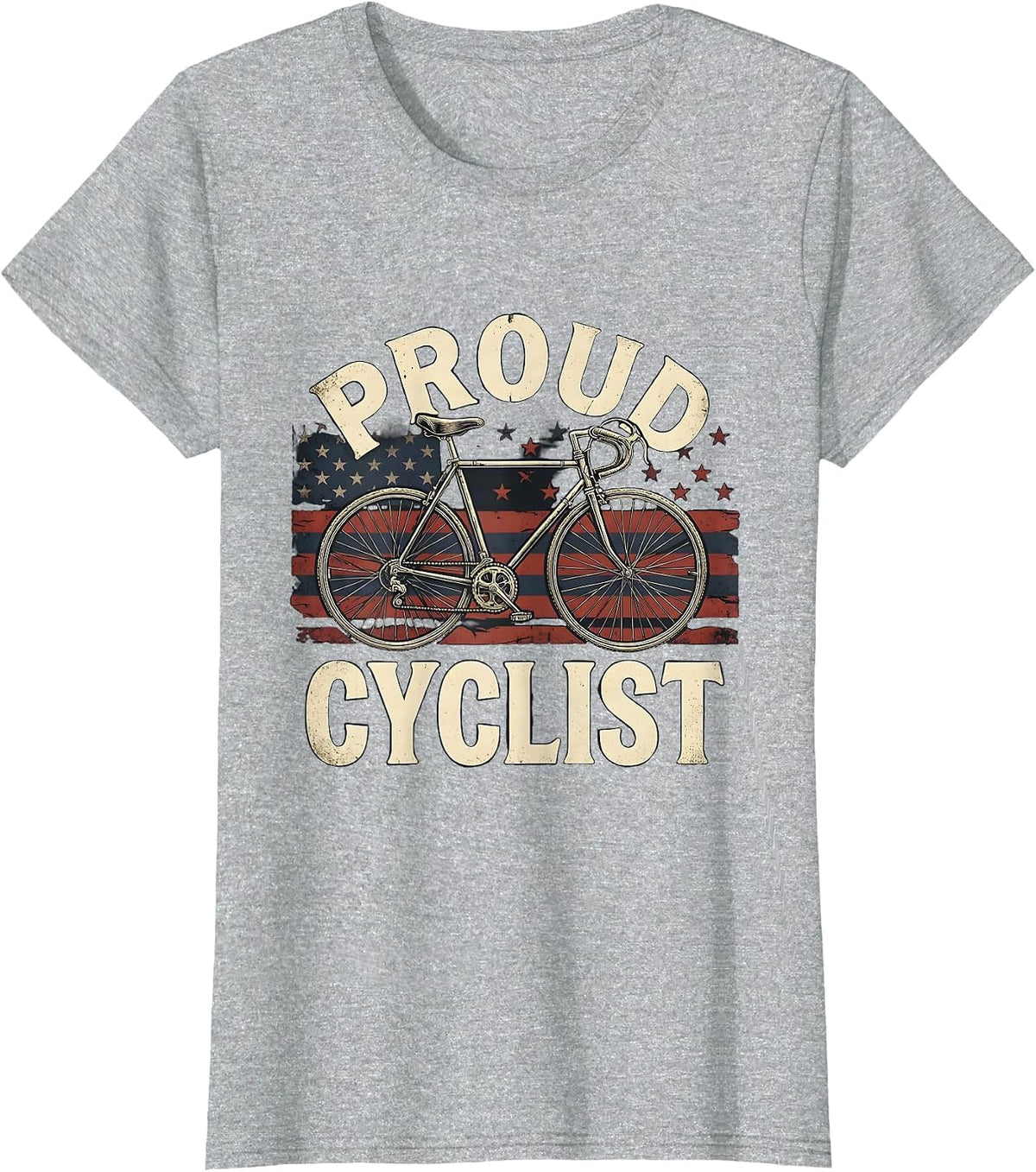 Proud Cyclist Vintage Road Bicycle American Flag Patriot T-Shirt - Heather Grey