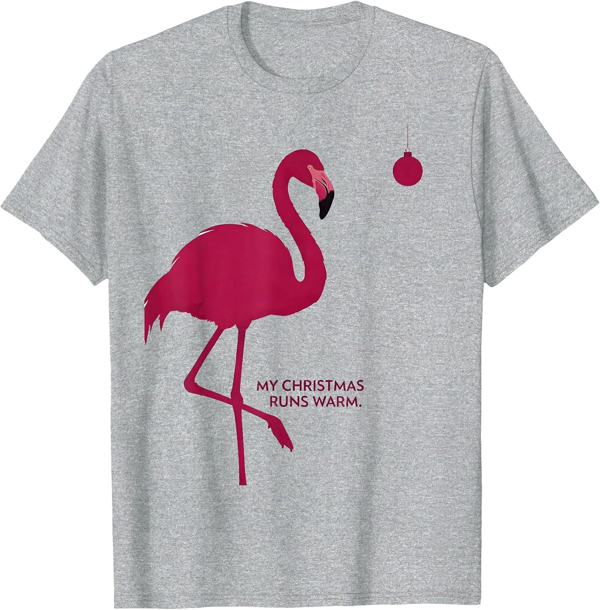 Men's My Christmas Runs Warm Funny Pink Flamingo Christmas in July T-Shirt - Heather Grey
