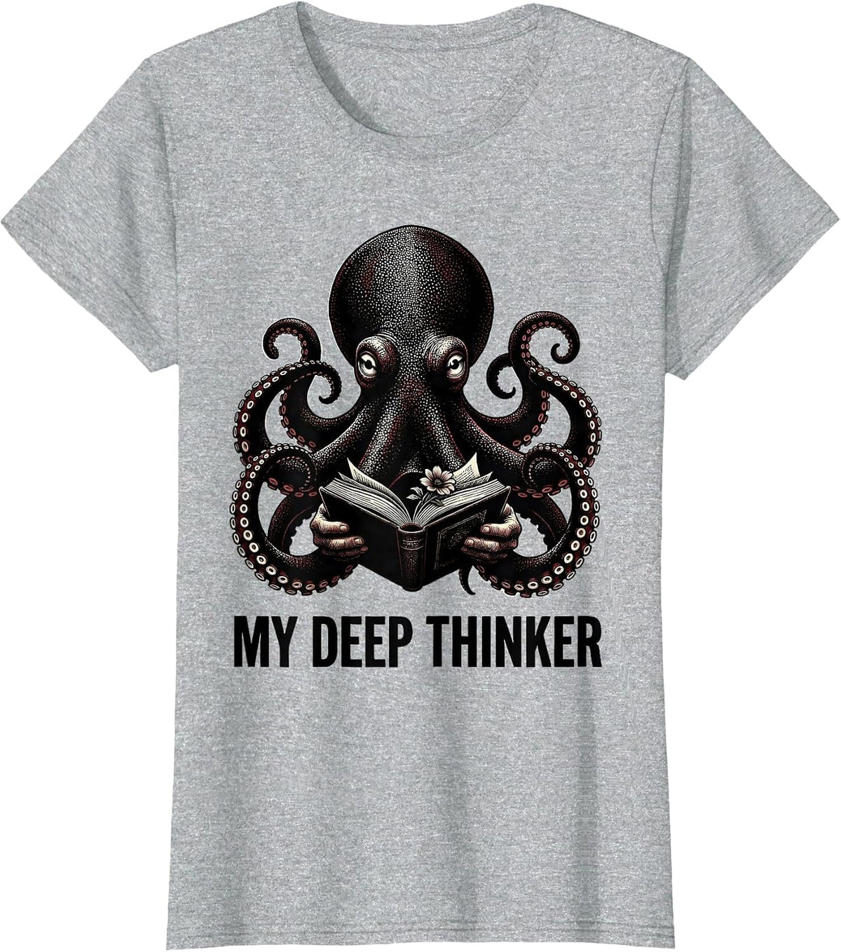 My Deep Thinker Octopus Lover Ocean Animal Art Dotwork T-Shirt - Heather Grey