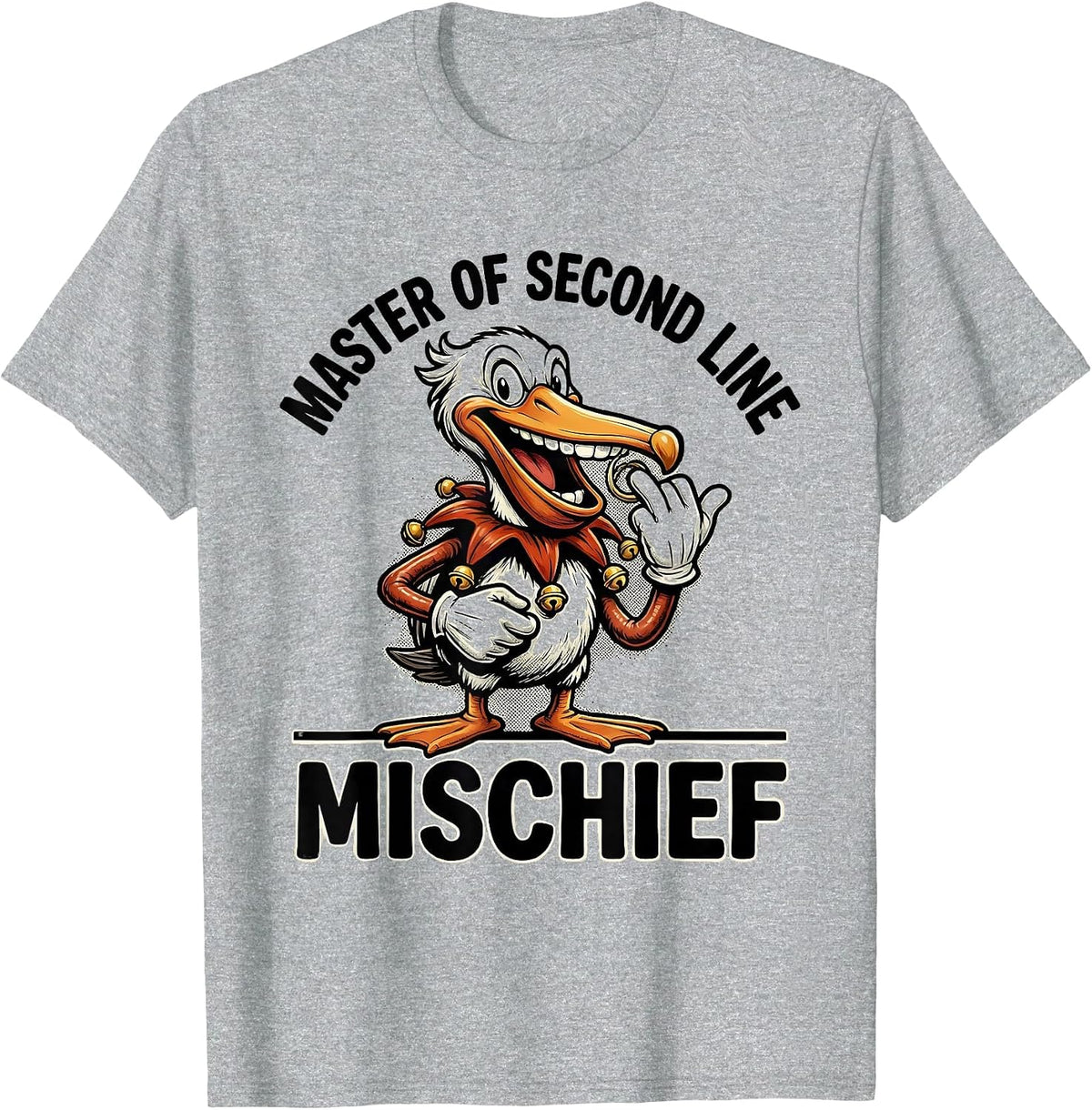 Men's Master of Second Line Mischief Retro Cartoon Mardi Gras T-Shirt - Heather Grey