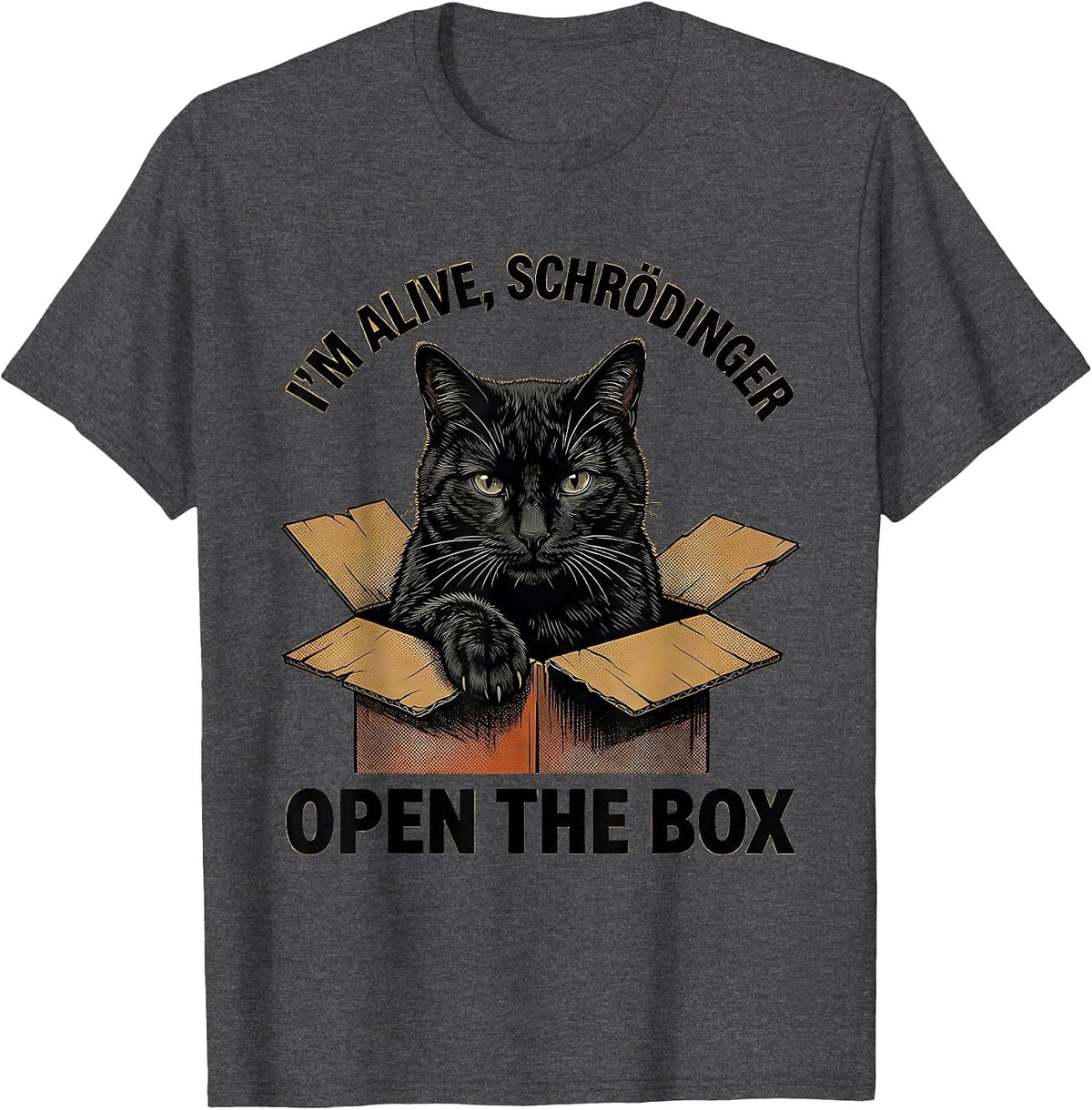 Men's I'm Alive Schrödinger Open the Box Funny Science Teacher T-Shirt - Dark Heather Grey