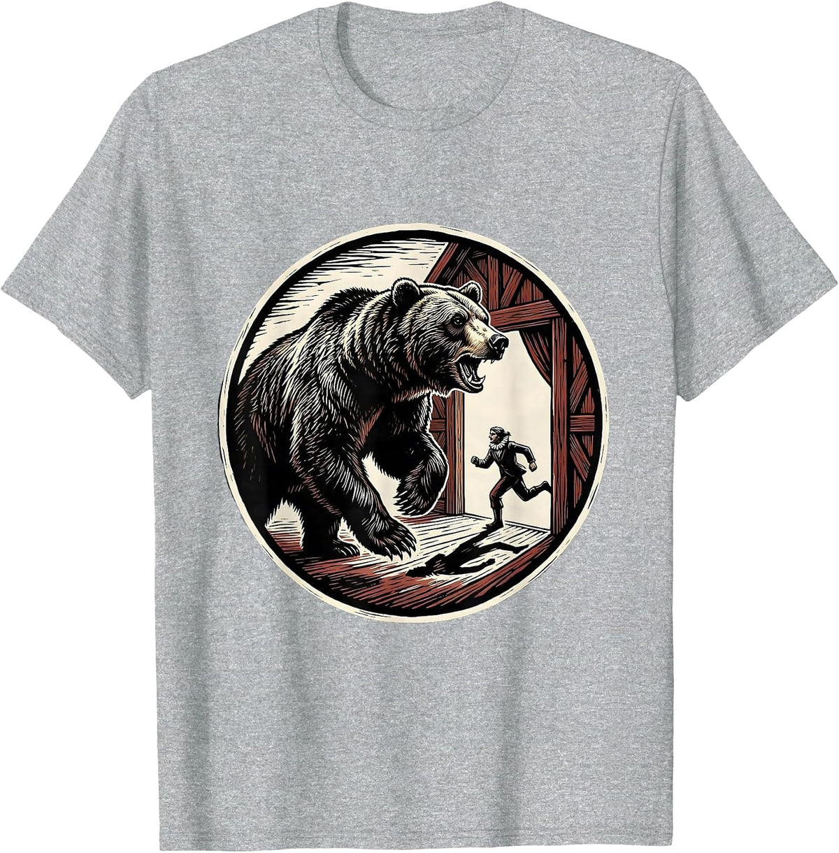 Men's Charging Bear Linocut Theatre Humor Shakespeare Fan T-Shirt - Heather Grey