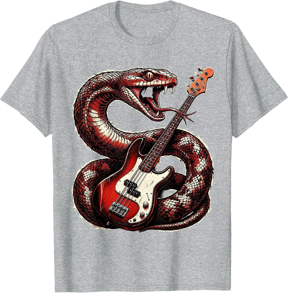 Men's Serpent Coiled Bass Guitar Rock Music Graphic T-Shirt - Heather Grey