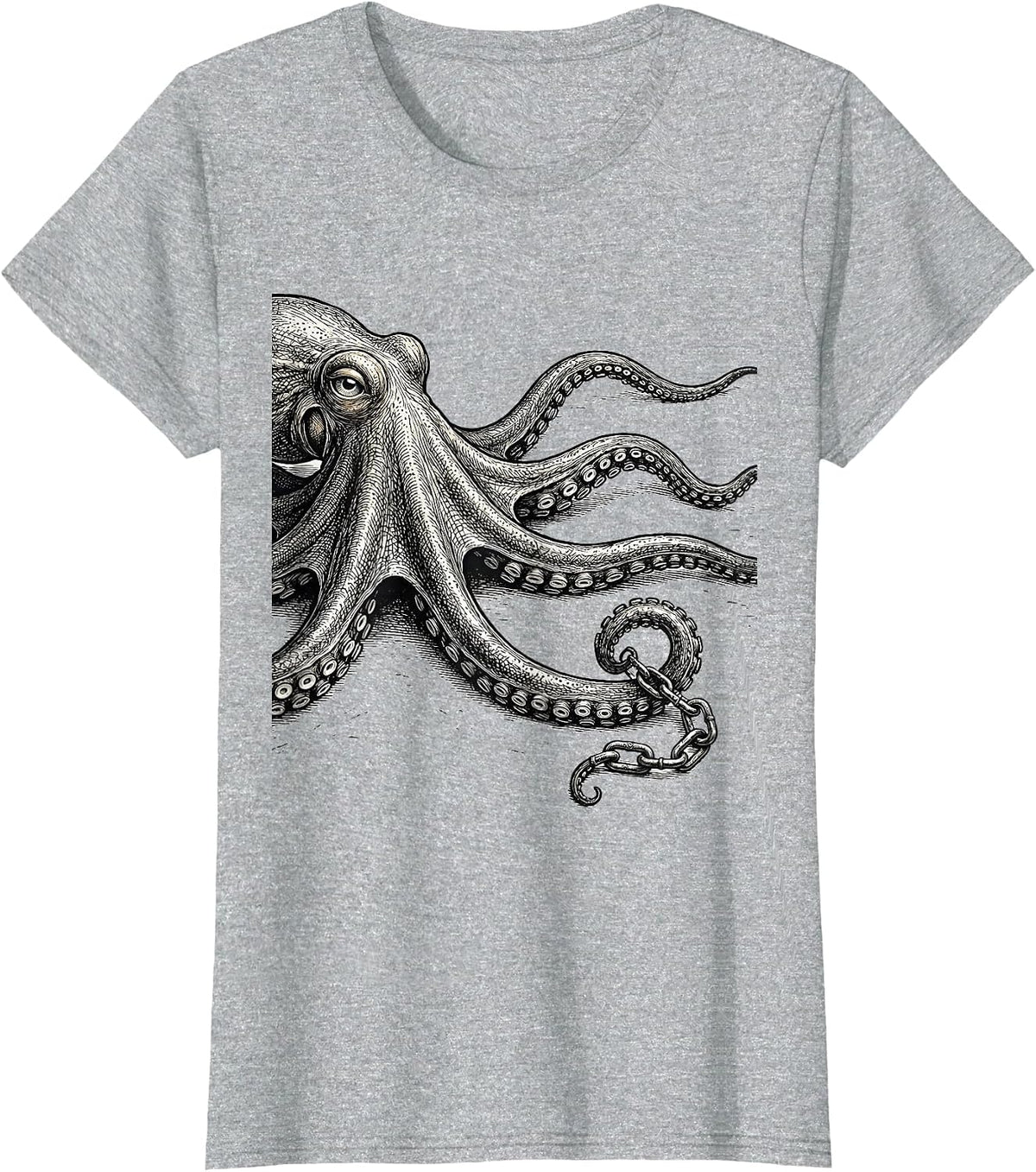 Women's Octopus Gentle Stretch Vintage Japanese Sea Creature Art T-Shirt - Heather Grey