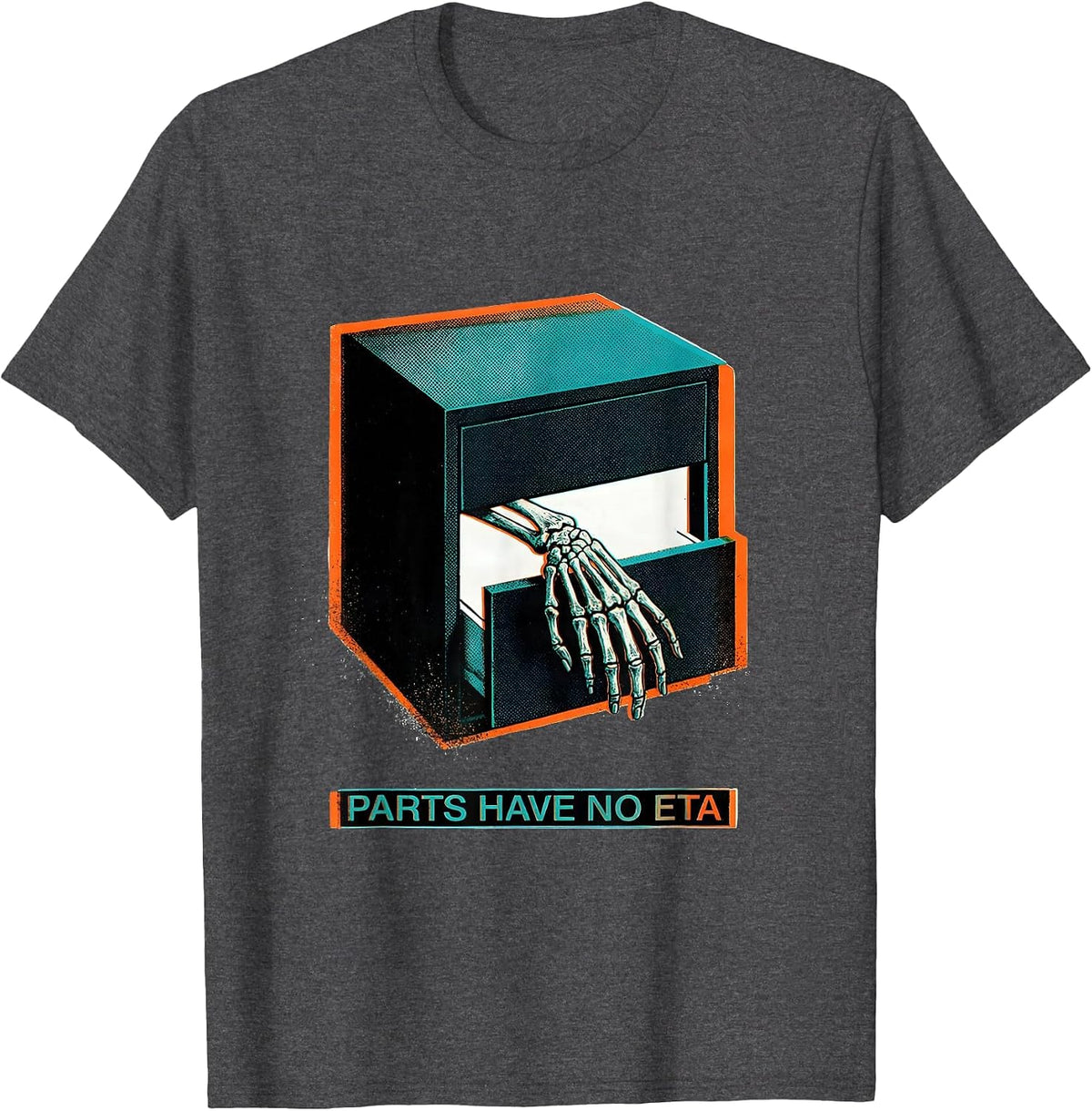 Men's Parts Have No ETA Funny Mechanic Skeleton Auto Repair Humor T-Shirt - Dark Heather Grey
