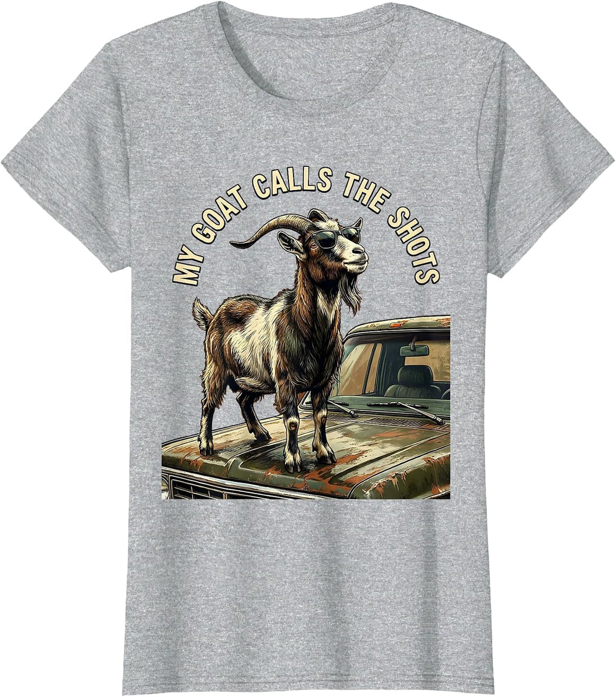 Women's My Goat Calls The Shots Funny Goat Animal Lover Humor T-Shirt - Heather Grey