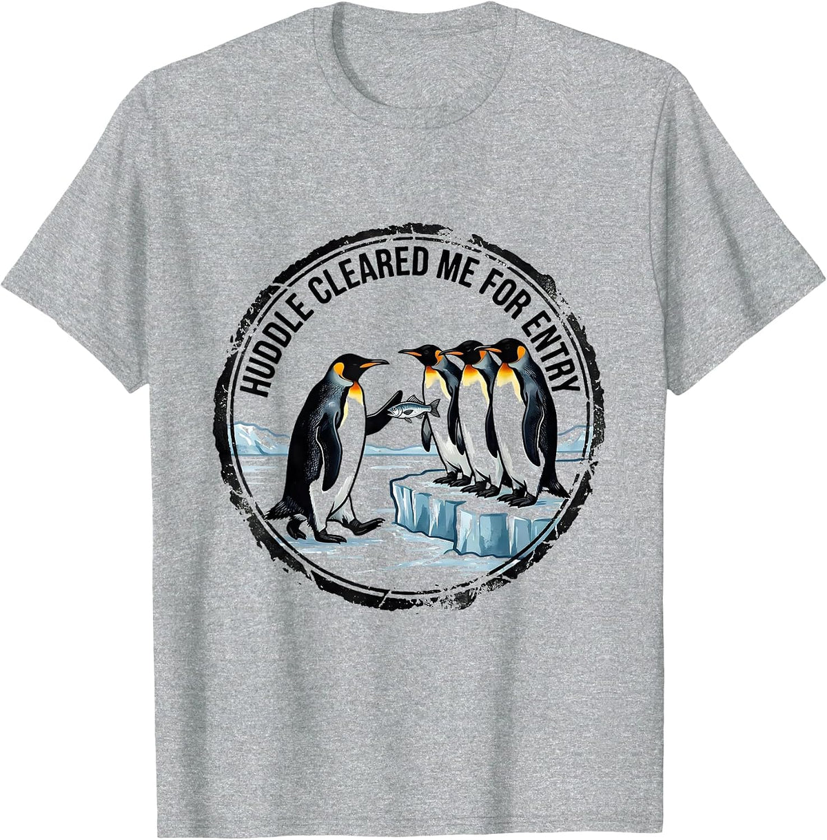 Men's Huddle Cleared Me For Entry Funny Penguin Lover Novelty T-Shirt - Heather Grey