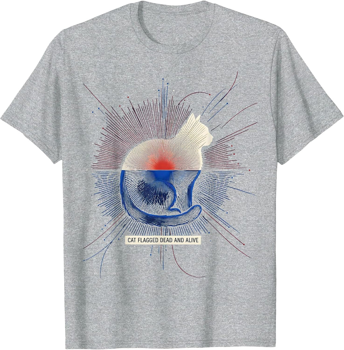 Men's Cat Flagged Dead And Alive Quantum Physics Humor Science T-Shirt - Heather Grey