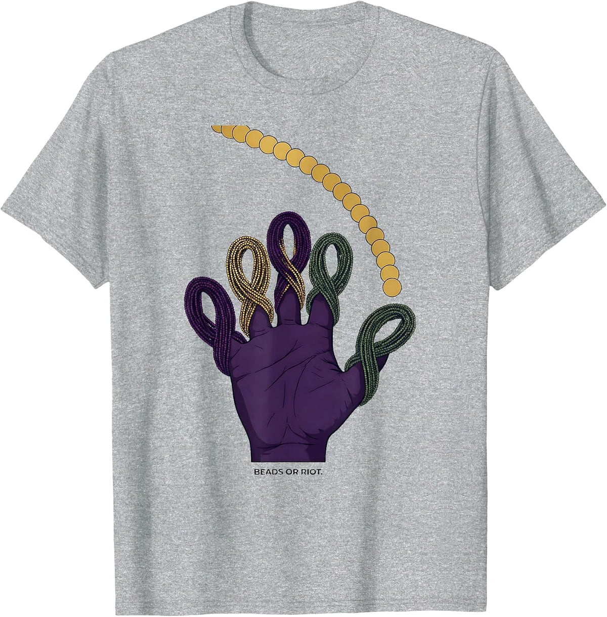 Men's Beads Or Riot Editorial Conceptual Mardi Gras Carnival Party T-Shirt - Heather Grey