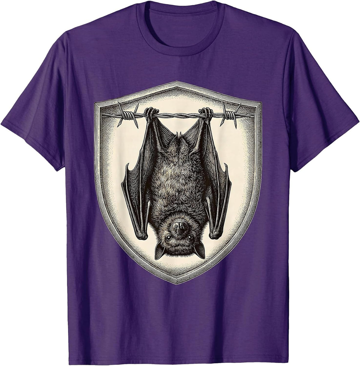 Grunge Bat on Barbed Wire Dark Art Design T-Shirt - Purple