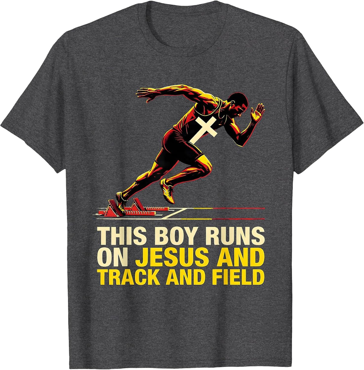 This Boy Runs On Jesus And Track And Field Christian Gift T-Shirt - Dark Heather Grey