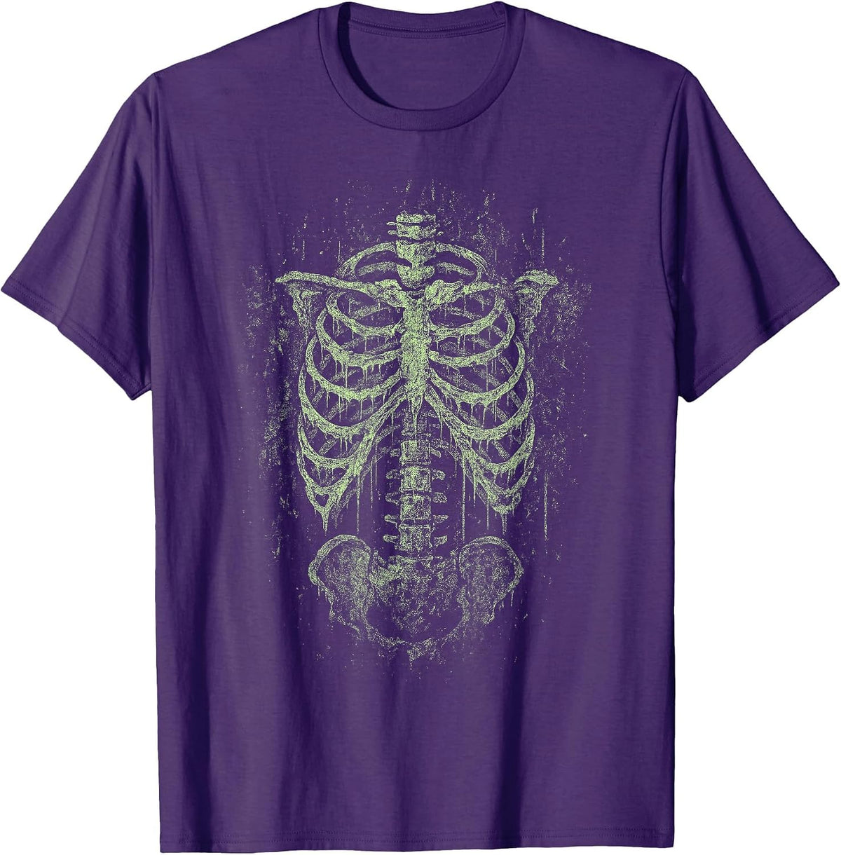 Green Skeleton Ribcage Goth Grunge Occult Death Dark Alt T-Shirt - Purple