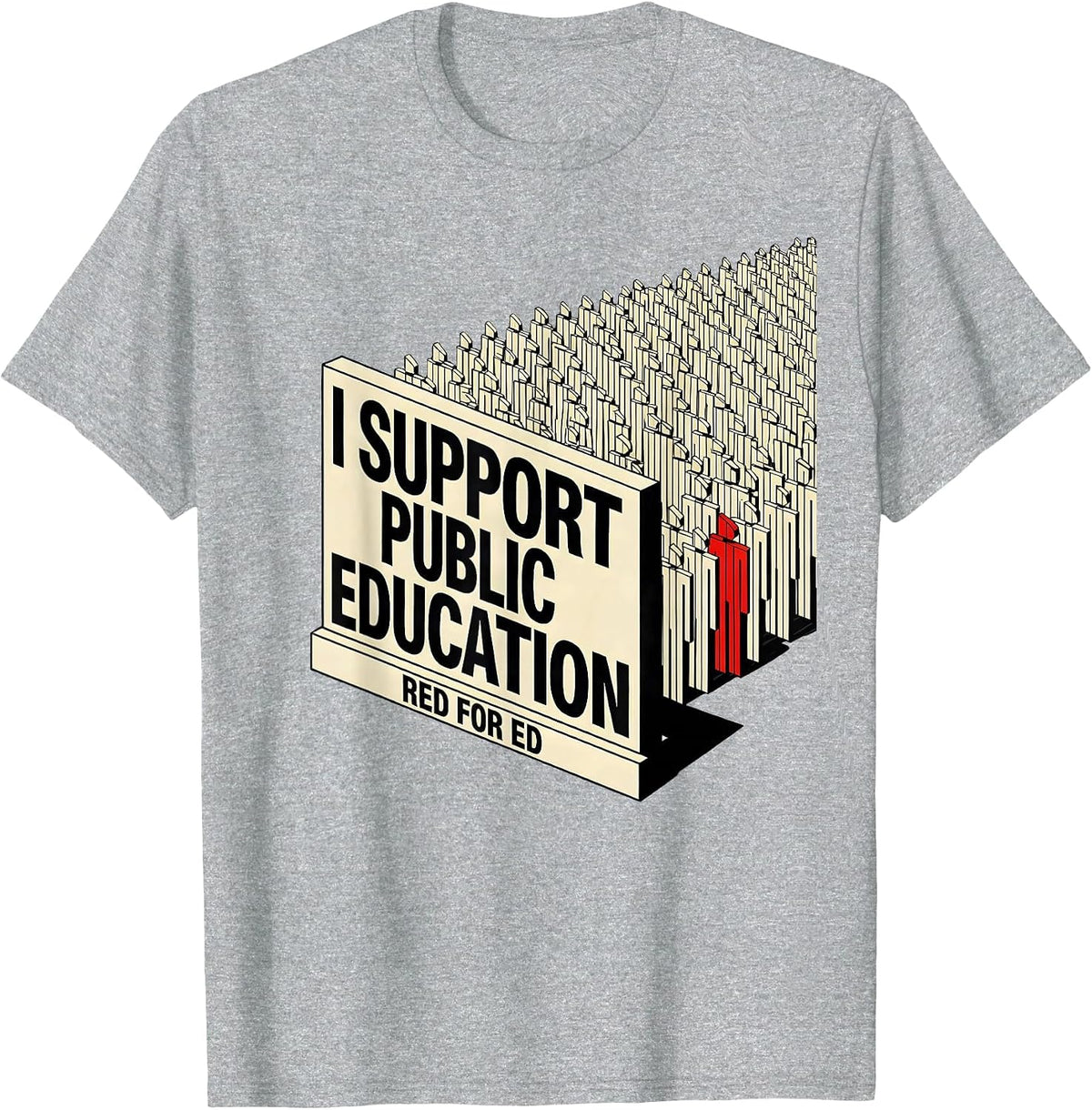 Men's I Support Public Education — Red For Ed Teacher T-Shirt - Heather Grey