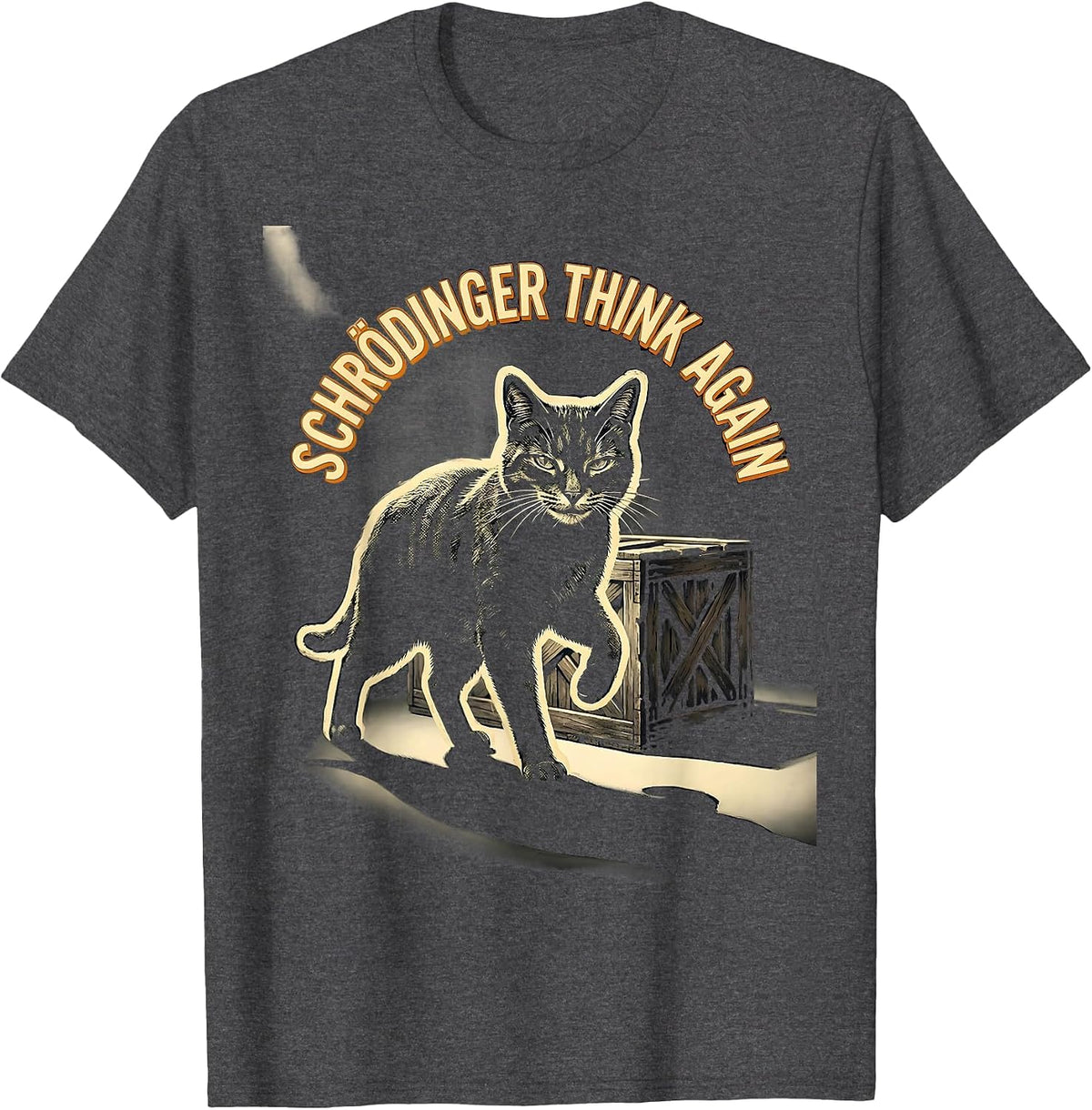 Schrödinger Think Again Funny Physics Cat Lover Science T-Shirt - Dark Heather Grey