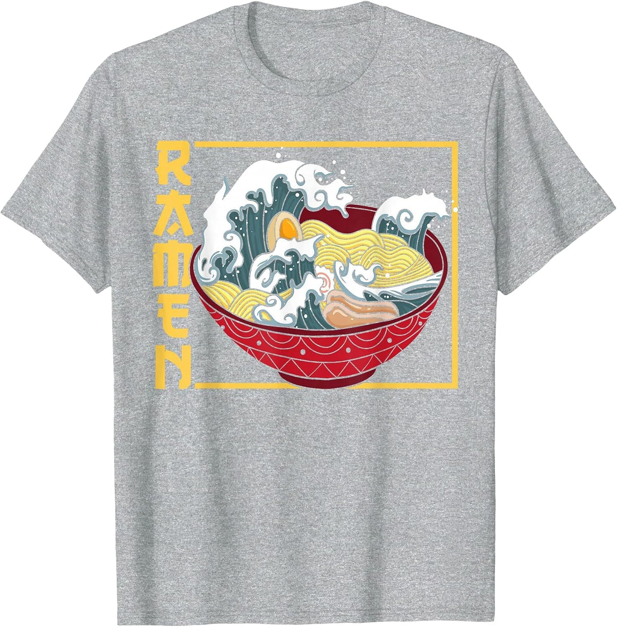 The Great Wave Off Kanagawa Ramen Eater Japanese Noodle Soup T-Shirt - Heather Grey