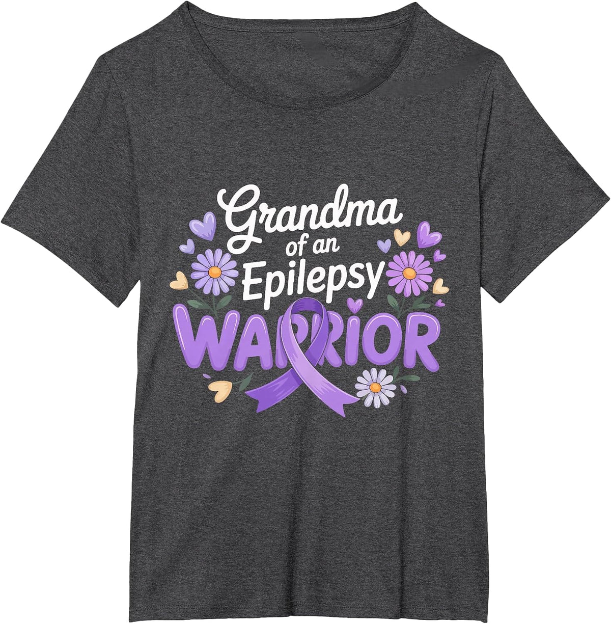 Epilepsy Warrior Grandma Purple Awareness Ribbon Support T-Shirt - Dark Heather Grey