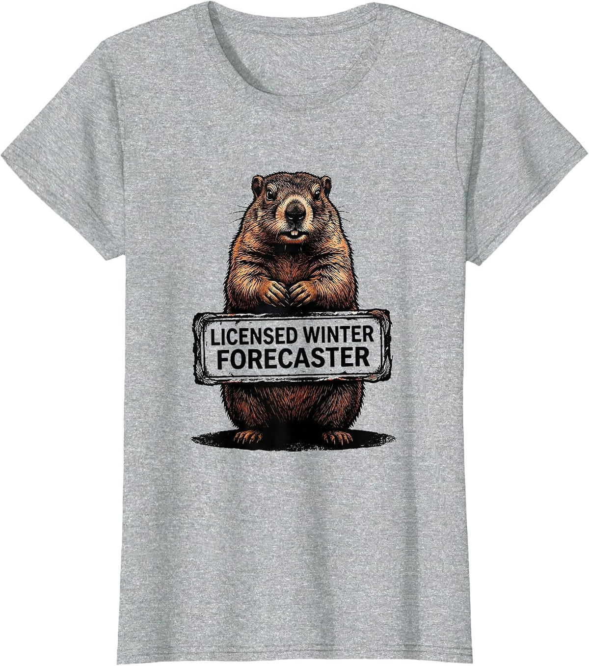 Women's Licensed Winter Forecaster Funny Woodchuck Groundhog Day T-Shirt - Heather Grey