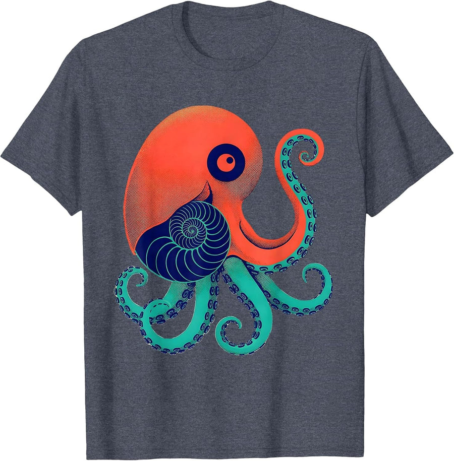 Domed Octopus Nautilus Spiral Marine Biology Lover Gift T-Shirt - Heather Blue