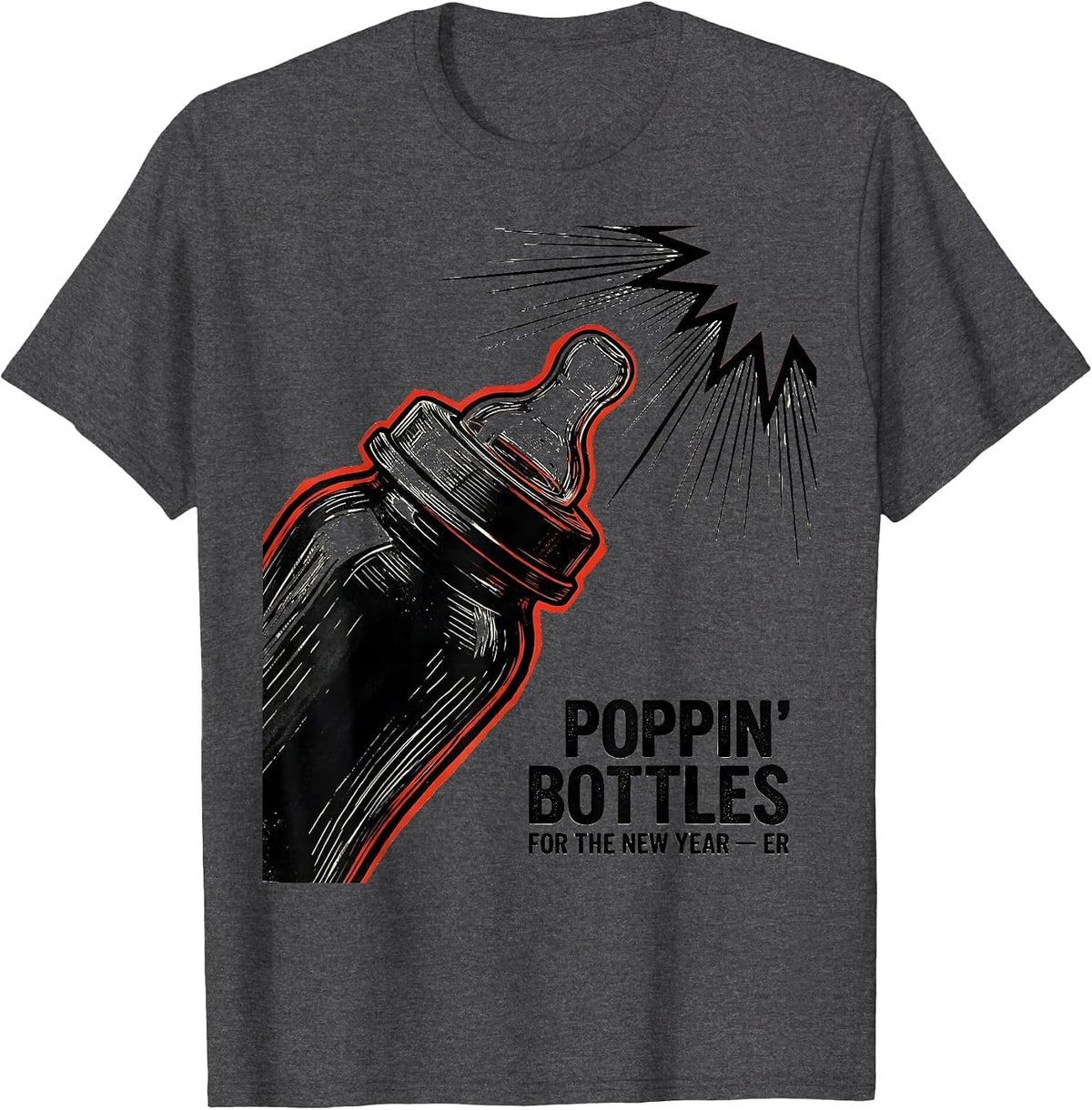 Poppin Bottles For The New Year ER Nurse New Year Eve T-Shirt - Dark Heather Grey