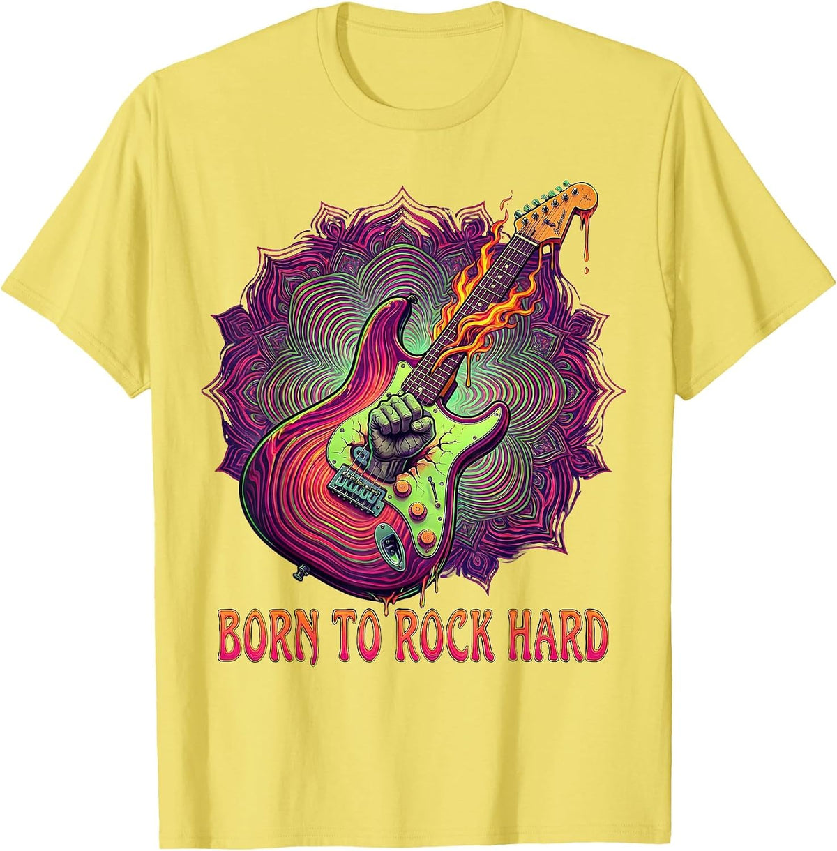Men's Born to Rock Hard Classic Rock Band Design T-Shirt - Lemon Yellow