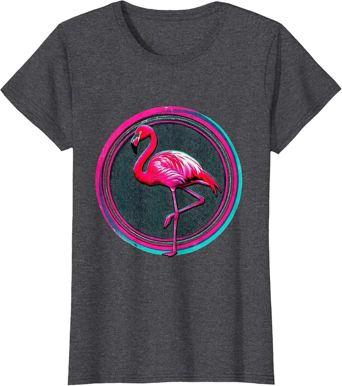Women's Sealed Flamingo Badge Retro Novelty Bird Humor T-Shirt - Dark Heather Grey