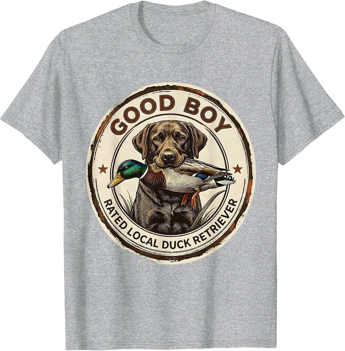 Men's Good Boy, Rated Local Duck Retriever Vintage Labrador T-Shirt - Heather Grey