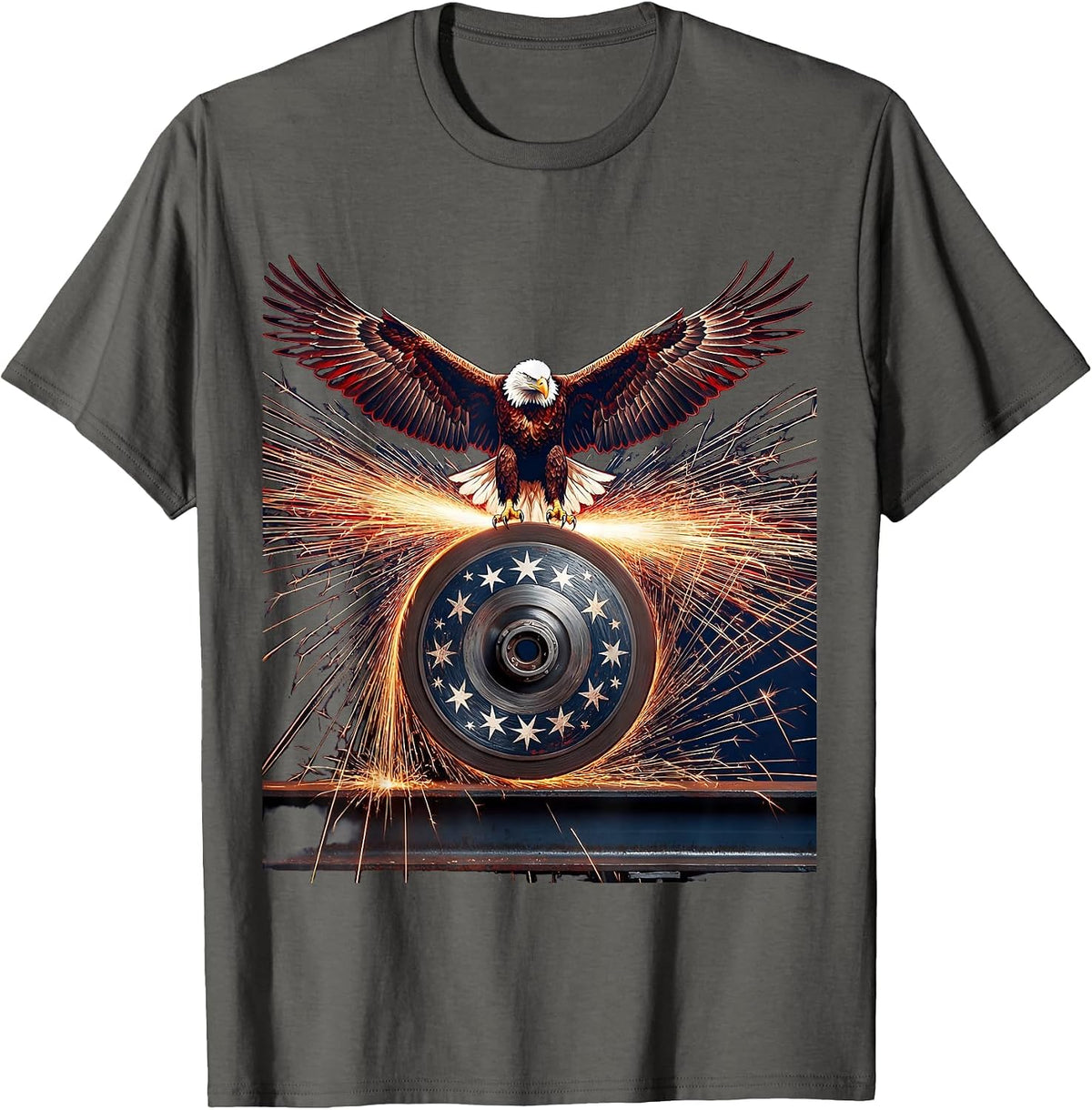 Men's Labor Day Grinding Steel Sparks Illustration T-Shirt - Asphalt Grey