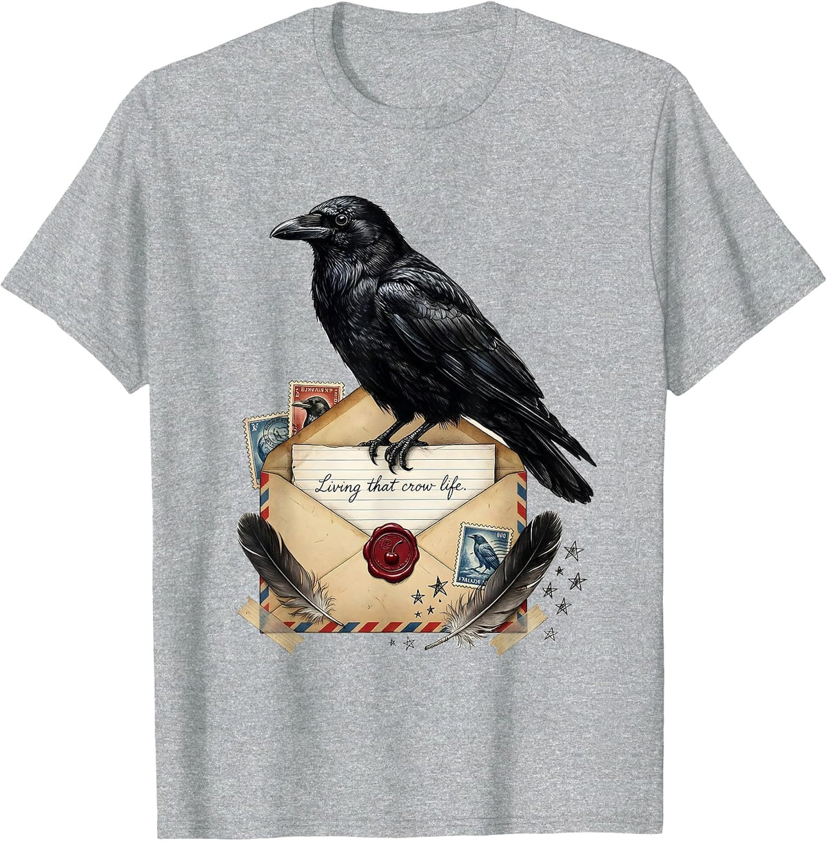 Men's Living That Crow Life Graphic Design for Bird Lovers T-Shirt - Heather Grey
