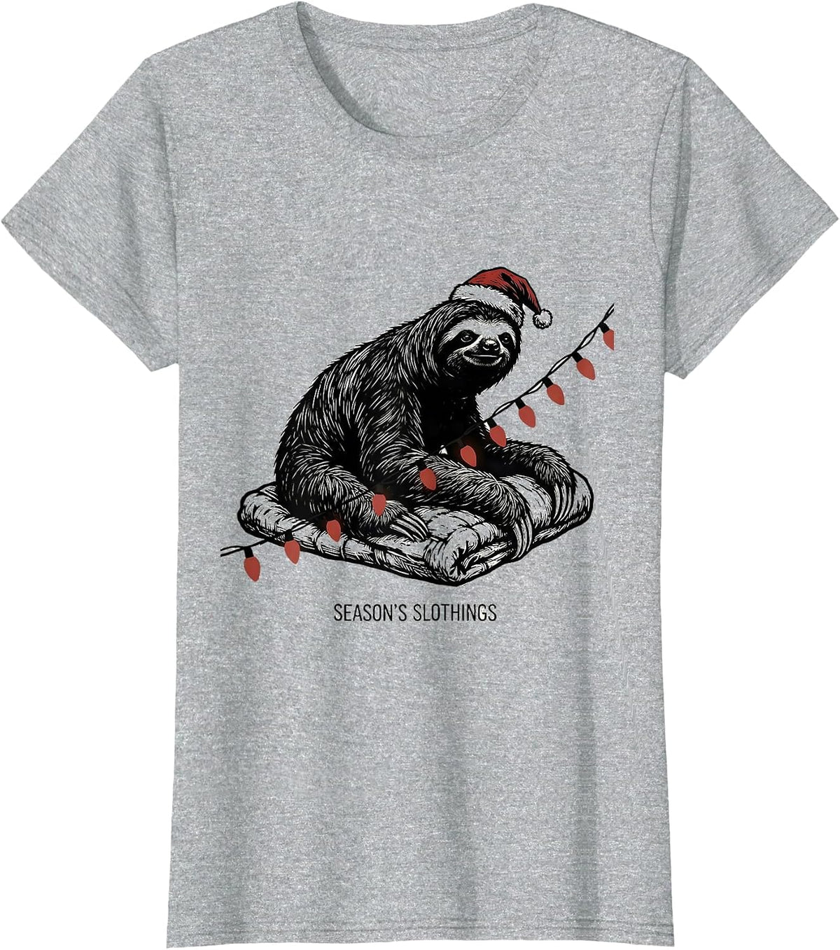 Women's Season's Slothings Funny Sloth Christmas Lights Pajama T-Shirt - Heather Grey