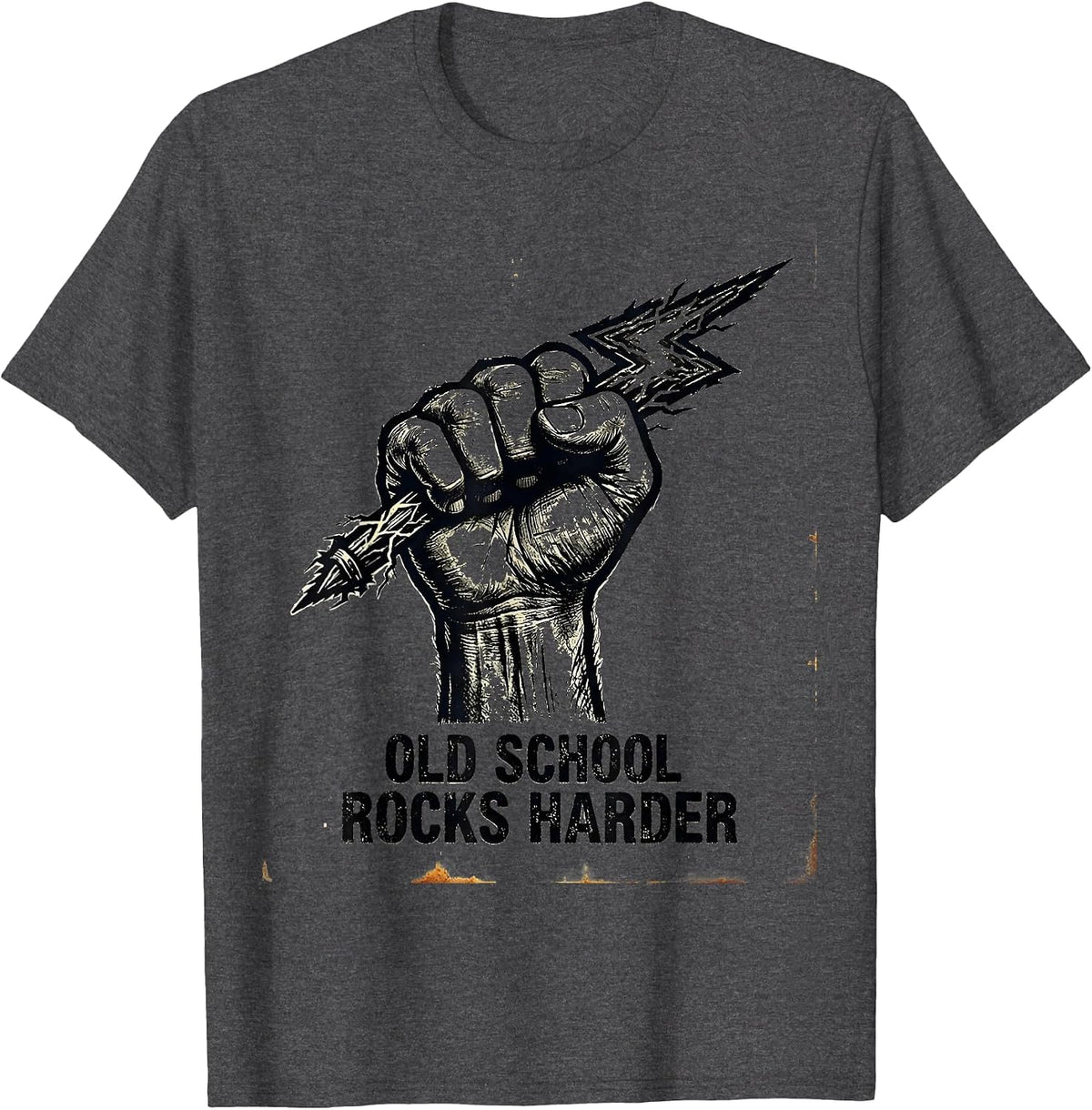 Old School Rocks Harder Classic Rock Band Design T-Shirt - Dark Heather Grey
