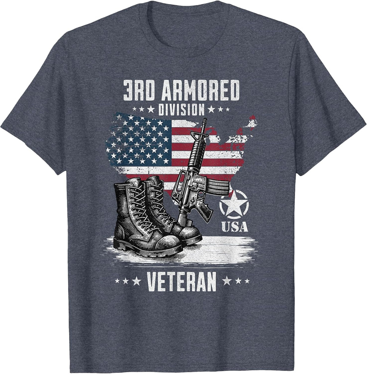 3rd Armored Division Veteran Military Veteran Distressed T-Shirt - Heather Blue