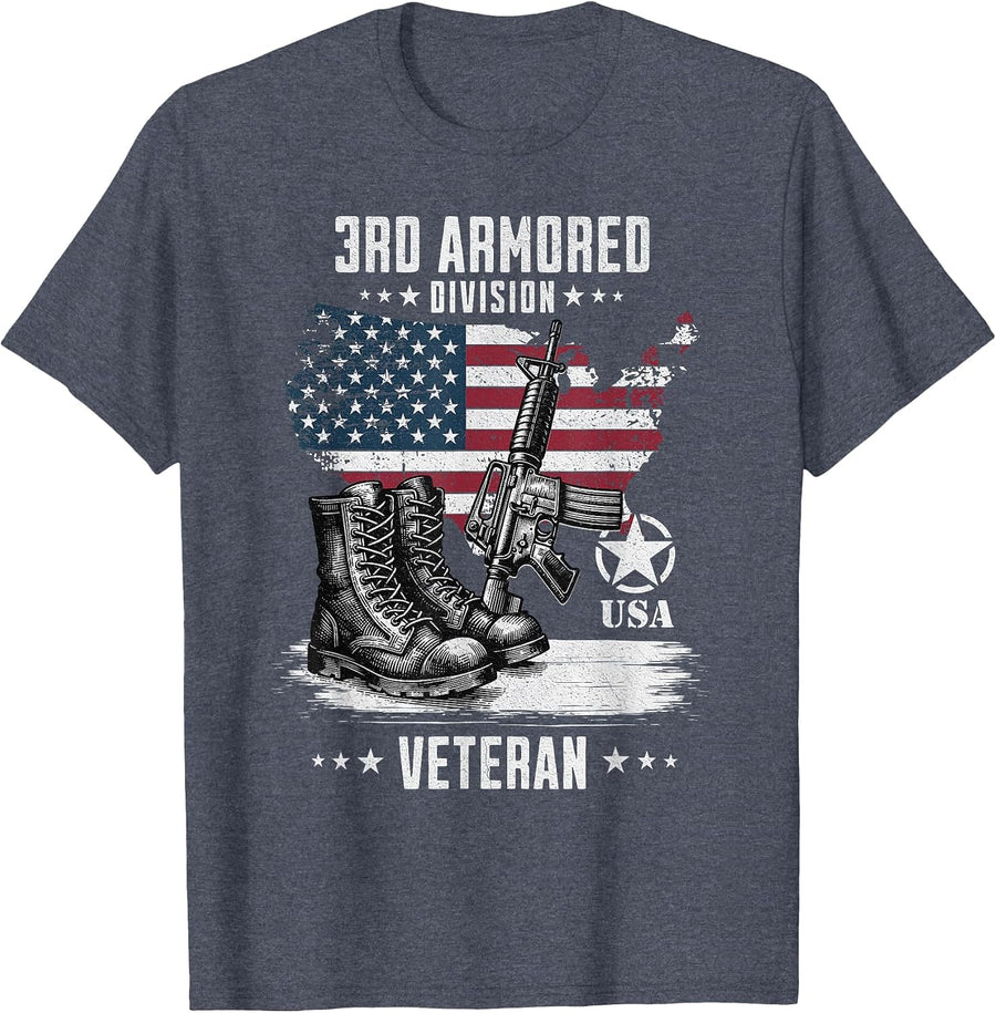 3rd Armored Division Veteran Military Veteran Distressed T-Shirt - Heather Blue
