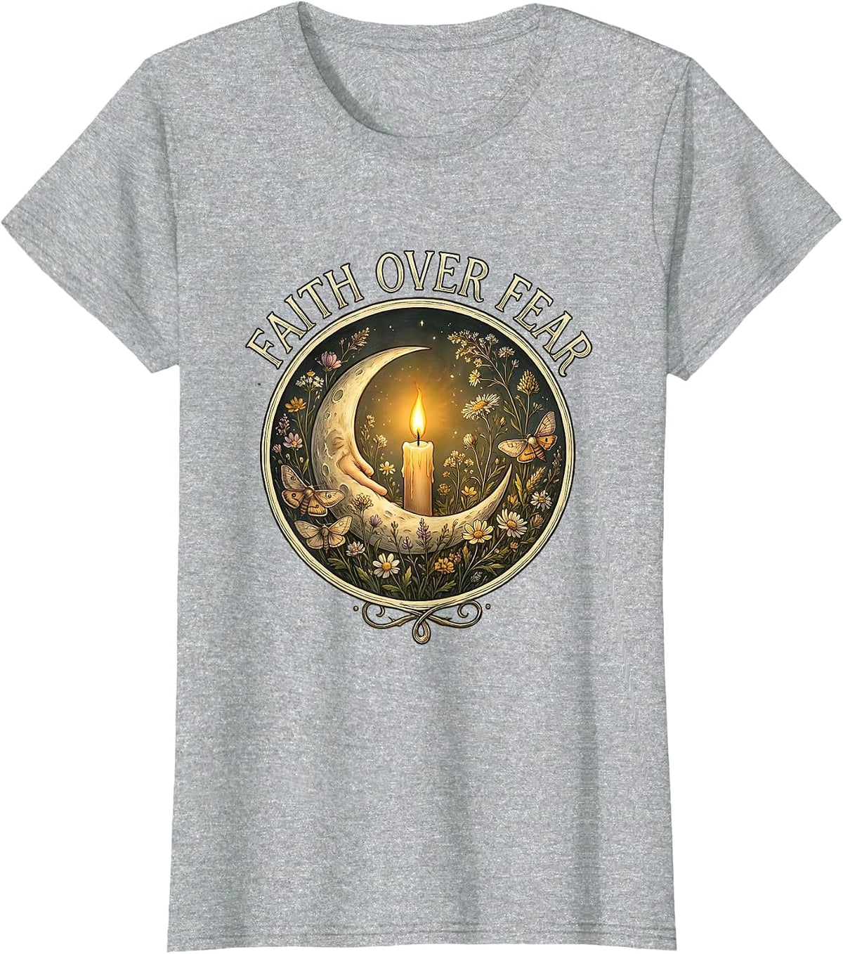 Women's Faith Over Fear Inspirational Graphic Design T-Shirt - Heather Grey