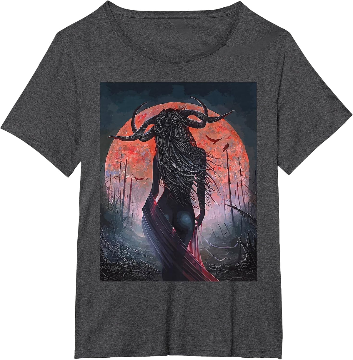Horror Art Goth Girl Succubus Psychobilly Punk Gothic T-Shirt - Dark Heather Grey