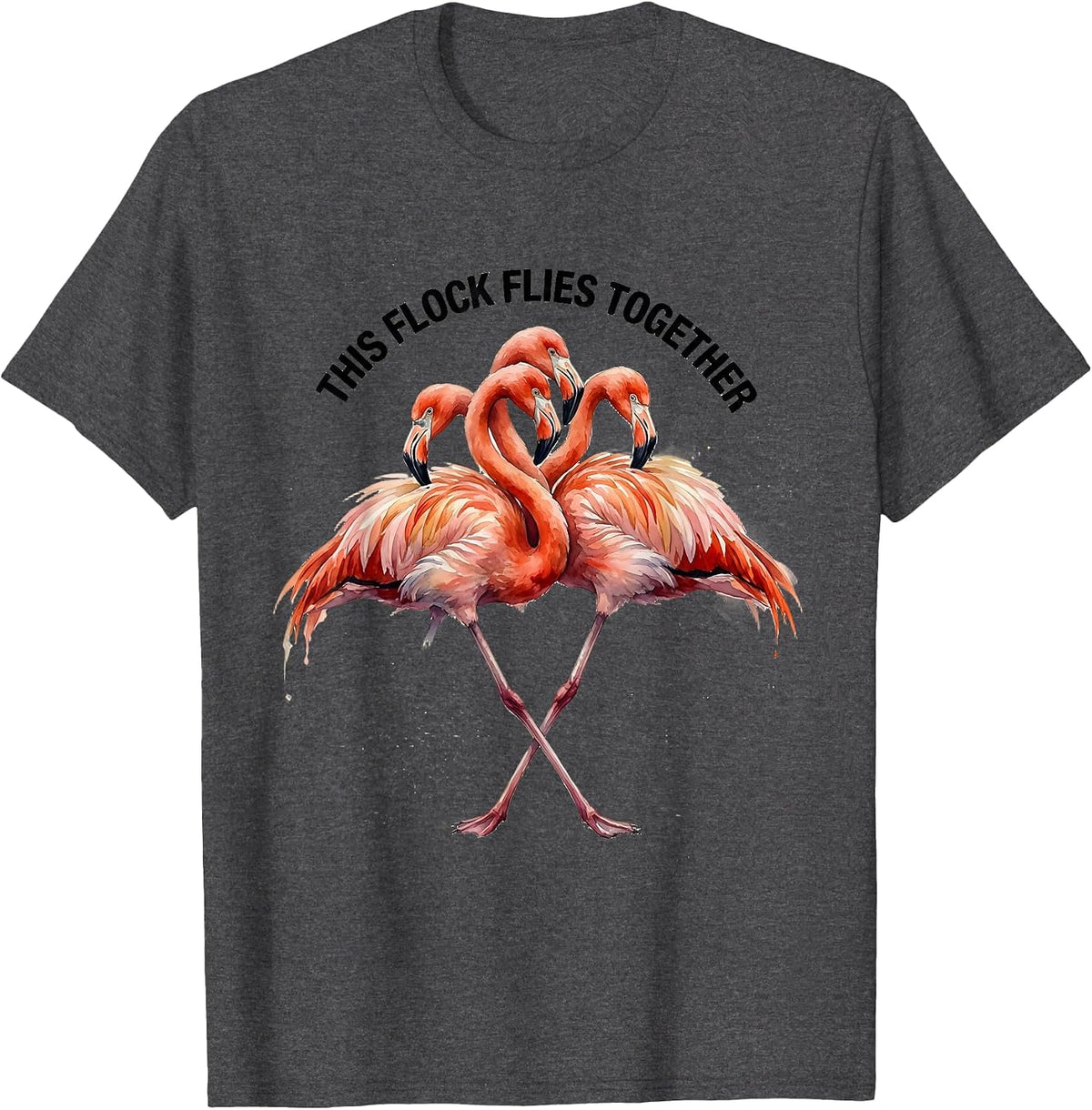 Men's This Flock Flies Together Watercolor Flamingo Humor Summer T-Shirt - Dark Heather Grey