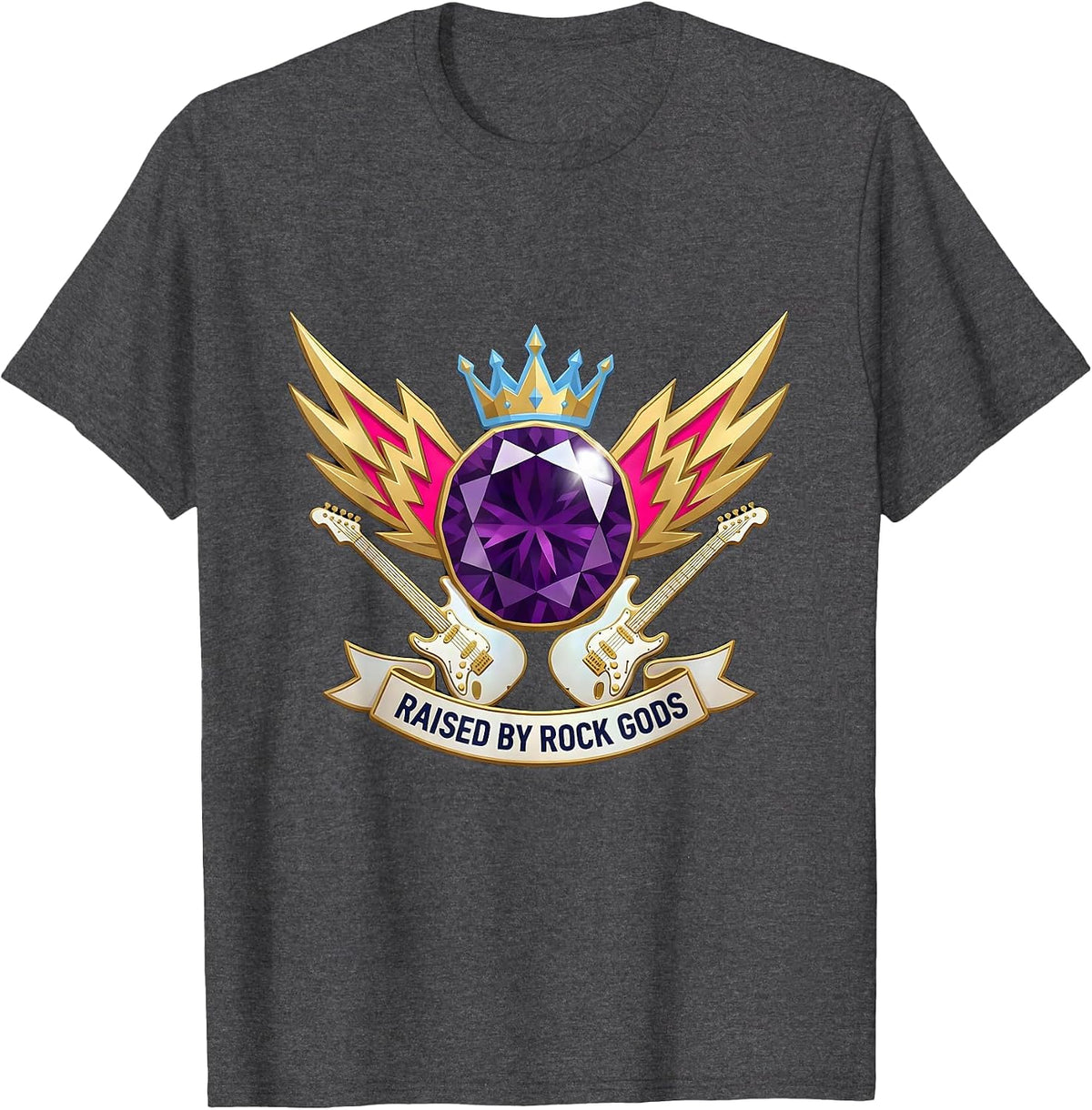 Men's Raised by Rock Gods 80s Band Music Design T-Shirt - Dark Heather Grey