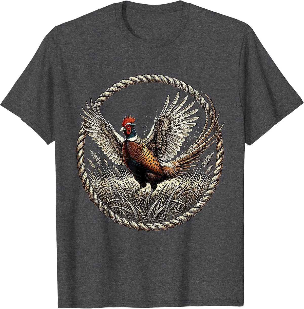 Pheasant Flush Hunting Wildlife Illustration T-Shirt - Dark Heather Grey