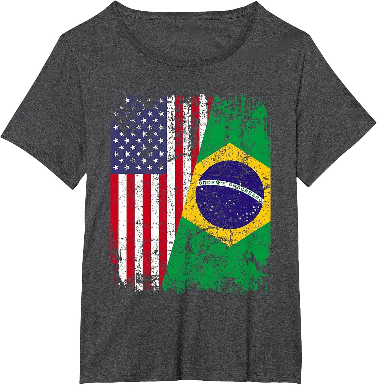 Brazilian Roots | Half American Flag | Brazil T-Shirt - Dark Heather Grey