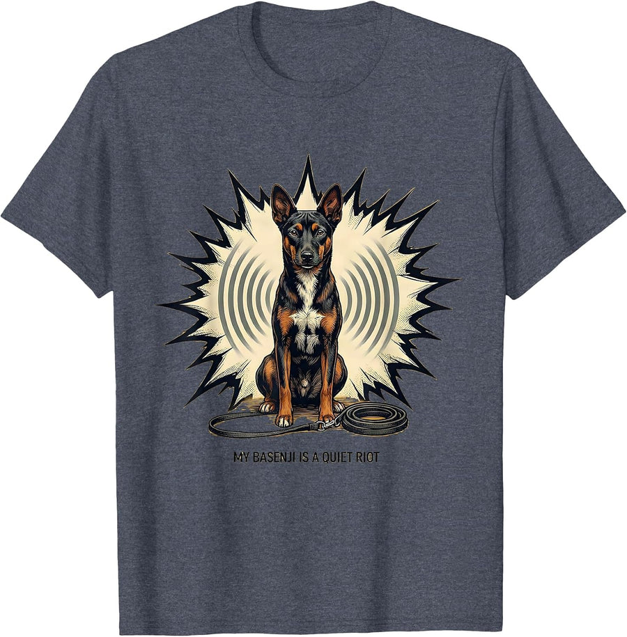 My Basenji Is A Quiet Riot Funny Dog Lover Breed Humor T-Shirt - Heather Blue