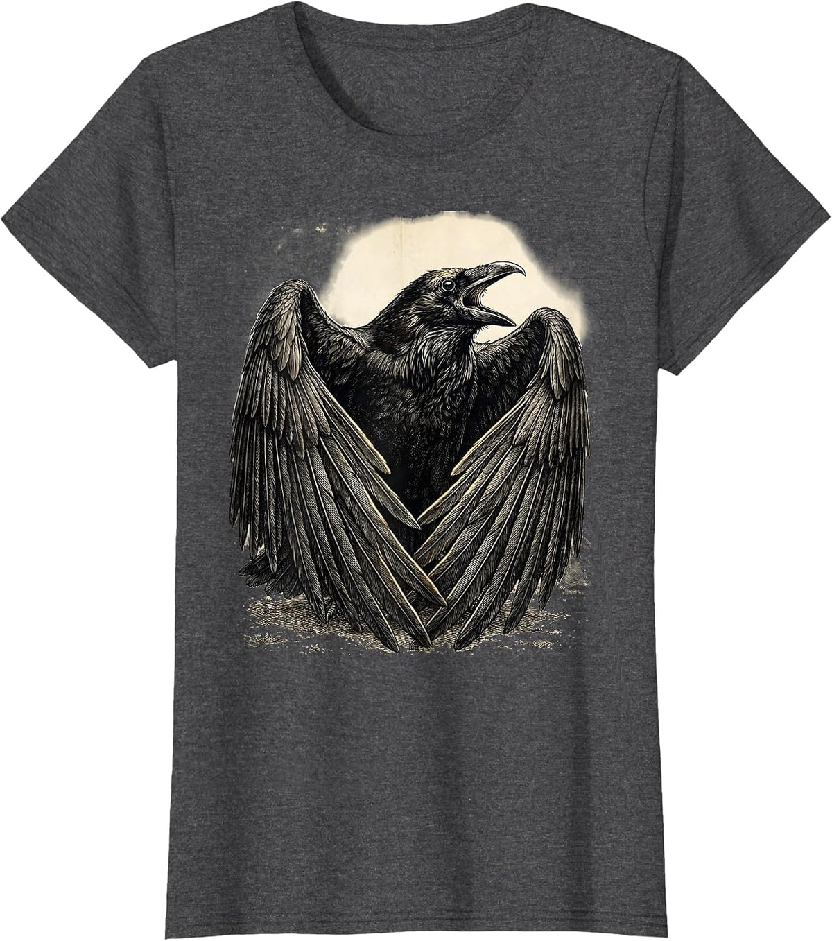 Women's Crow With Spread Wings Mid-Caw Illustration T-Shirt - Dark Heather Grey
