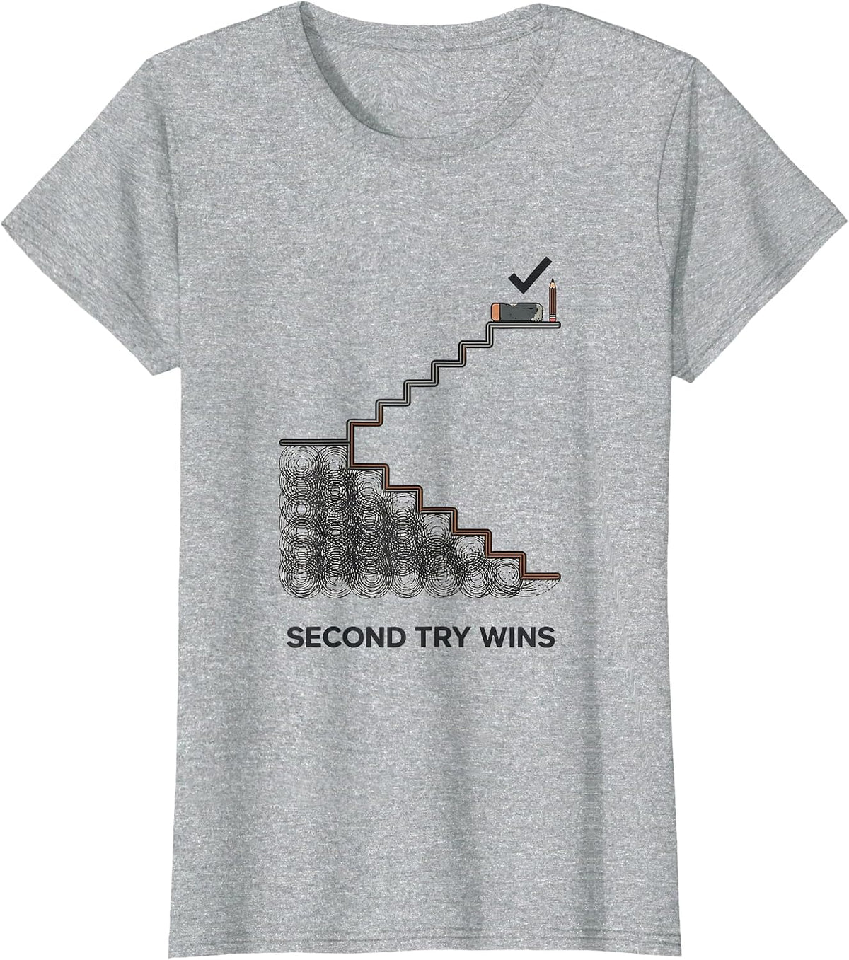 Second Try Wins Growth Mindset Teacher Motivational T-Shirt - Heather Grey